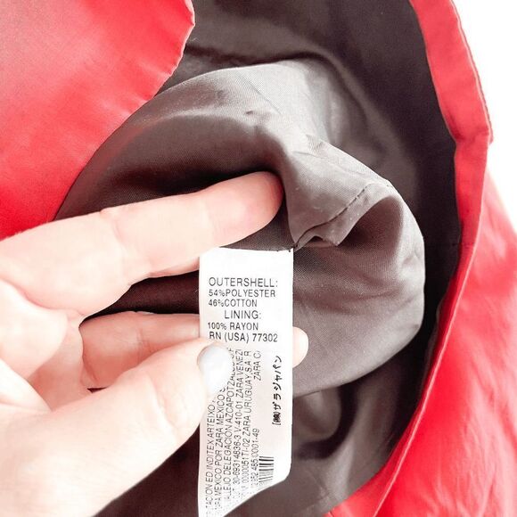 Zara Basic Women's Lined Belted Trench Jacket Coat Double Breasted Red Large - Picture 5 of 8